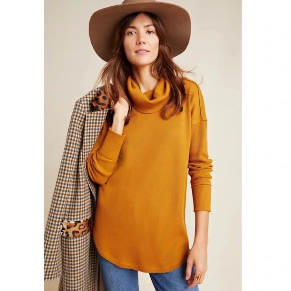 Anthropologie Maeve Ainsley Thermal Turtleneck - Mustard - Sz Large